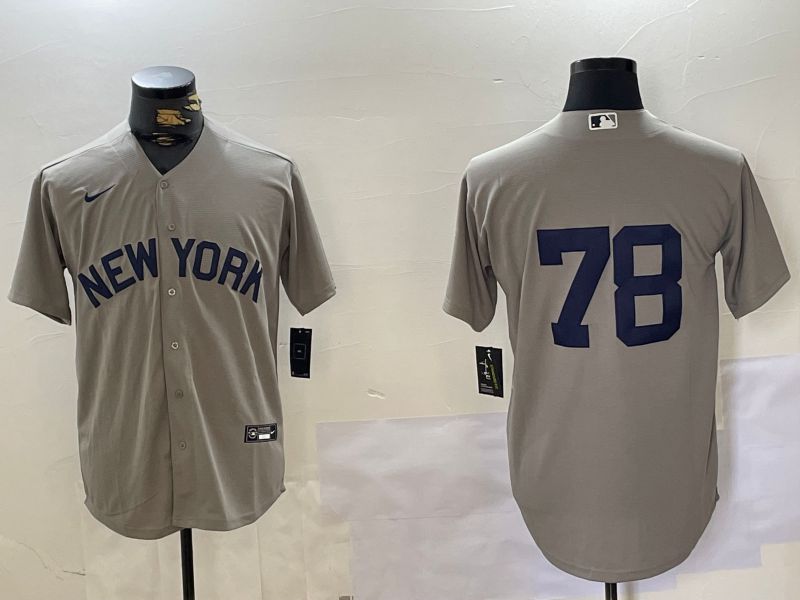 Men New York Yankees #78 No Name Grey Game 2024 Nike MLB Jersey style 1